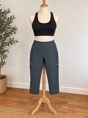 Lululemon Black Mesh Crop Leggings Est Size 10 OG Running Y2K Athleisure